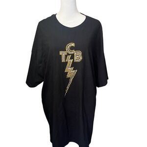 NWOT Black Gildan Ultra Cotton TCB Lightning Rhinestone Bling T Shirt Size 2XL